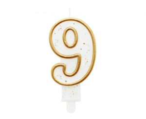 Świeczka cyferka 9, Złoty kontur