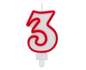 Świeczka cyferka 3, czerwony kontur