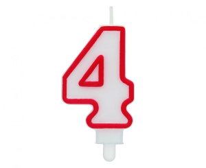 Świeczka cyferka 4, czerwony kontur