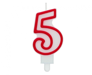 Świeczka cyferka 5, czerwony kontur