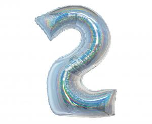 Balon foliowy cyfra 2 holograficzny srebrny 76 cm - dekoracja urodzinowa od Zabawne Wydry Tychy, Katowice, Śląsk
