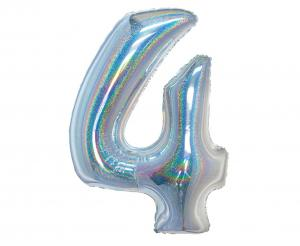 Balon foliowy cyfra 4 holograficzny srebrny 76 cm - dekoracja urodzinowa od Zabawne Wydry Tychy, Katowice, Śląsk