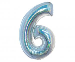 Balon foliowy cyfra 6 holograficzny srebrny 76 cm - dekoracja urodzinowa od Zabawne Wydry Tychy, Katowice, Śląsk