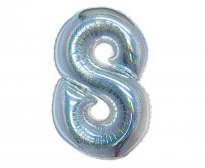 Balon foliowy cyfra 8 holograficzny srebrny 76 cm - dekoracja urodzinowa od Zabawne Wydry Tychy, Katowice, Śląsk