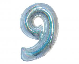 Balon foliowy cyfra 9 holograficzny srebrny 76 cm - dekoracja urodzinowa od Zabawne Wydry Tychy, Katowice, Śląsk