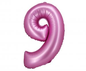 Balon foliowy cyfra 9 satynowy różowy 76 cm - dekoracja urodzinowa od Zabawne Wydry Tychy, Katowice, Śląsk