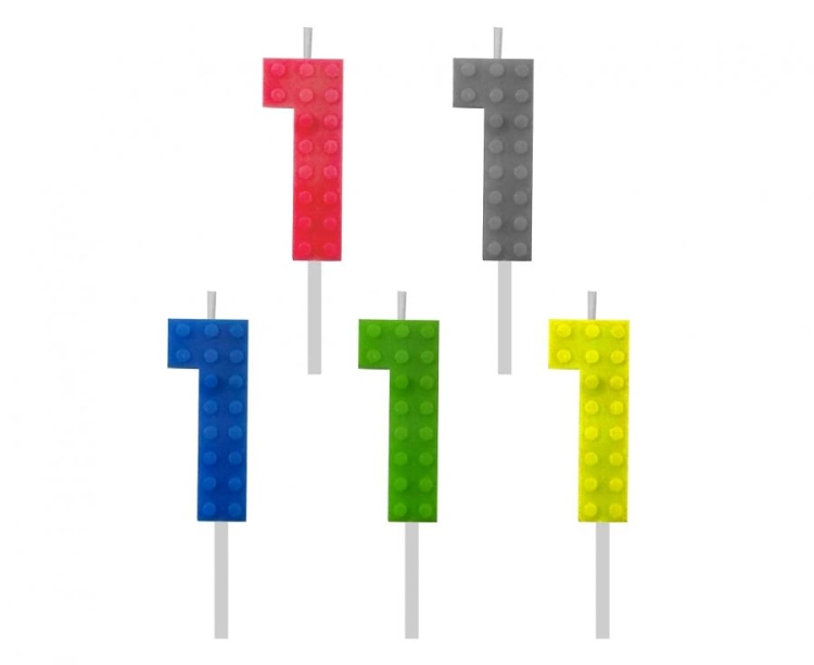 Zabawna Świeczka urodzinowa cyfra 1 klocki lego w 5 kolorach, idealna na jubileusze i rocznice. Doskonała dekoracja tortu na każde przyjęcie. Sprawdź w Zabawnych Wydrach w Tychach.