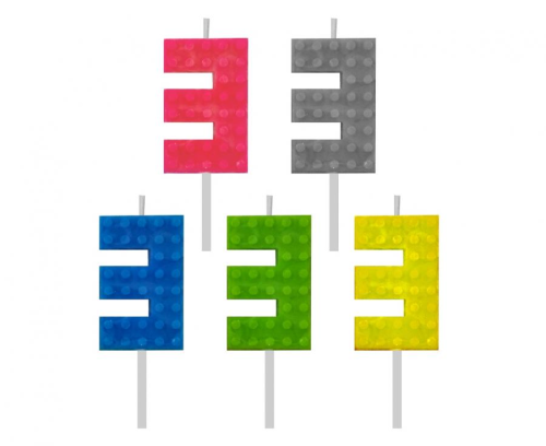 Zabawna Świeczka urodzinowa cyfra 3 klocki lego w 5 kolorach, idealna na jubileusze i rocznice. Doskonała dekoracja tortu na każde przyjęcie. Sprawdź w Zabawnych Wydrach w Tychach.