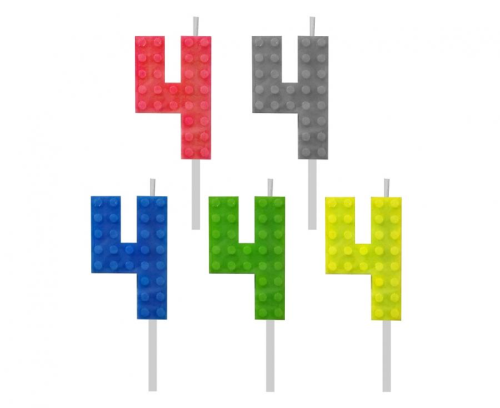 Zabawna Świeczka urodzinowa cyfra 4 klocki lego w 5 kolorach, idealna na jubileusze i rocznice. Doskonała dekoracja tortu na każde przyjęcie. Sprawdź w Zabawnych Wydrach w Tychach.