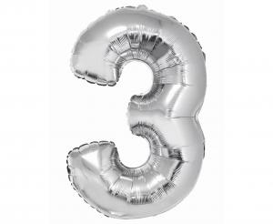Balon foliowy cyfra srebrna "3" 76 cm