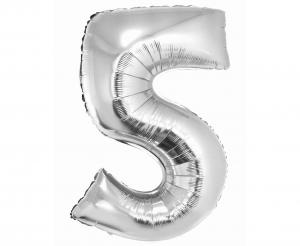 Balon foliowy cyfra srebrna "5" 76 cm