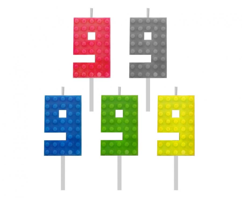 Zabawna Świeczka urodzinowa cyfra 9 klocki lego w 5 kolorach, idealna na jubileusze i rocznice. Doskonała dekoracja tortu na każde przyjęcie. Sprawdź w Zabawnych Wydrach w Tychach.