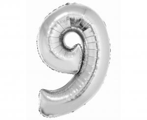 Balon foliowy cyfra 9 srebrna 76 cm - dekoracja urodzinowa od Zabawne Wydry Tychy, Katowice, Śląsk