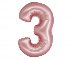 Balon foliowy cyfra 3 jasnoróżowy matowy 76 cm - dekoracja urodzinowa od Zabawne Wydry Tychy, Katowice, Śląsk