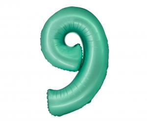 Balon foliowy cyfra 9 miętowy matowy 76 cm - dekoracja urodzinowa od Zabawne Wydry Tychy, Lędziny, Mysłowice
