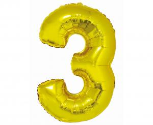 Balon foliowy cyfra złota  "3" 76 cm