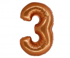 Balon foliowy cyfra 3 miedziana 76 cm - dekoracja urodzinowa od Zabawne Wydry Tychy, Mikołów, Bieruń