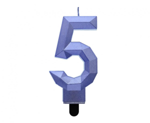 Świeczka cyferka 5, Diament niebieska