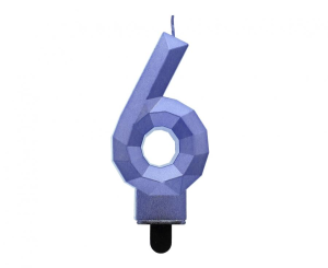 Świeczka cyferka 6, Diament niebieska