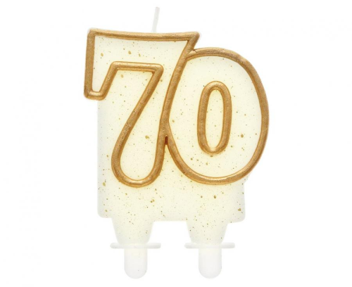 Świeczka urodzinowa na tort cyferka „70”, złoty kontur – Sklep Zabawne Wydry Tychy i okolice