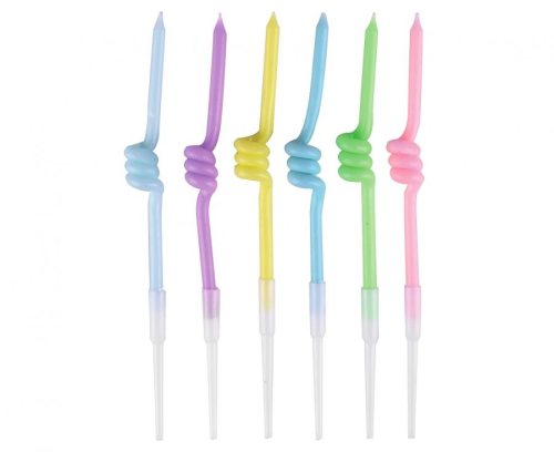 Świeczki urodzinowe spirale pastelowe makaronikowe 6 sztuk - dekoracja tortu w Zabawnych Wydrach Tychy, Katowice, Śląsk