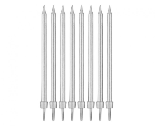 Świeczki urodzinowe srebrne 8 sztuk 10 cm z podstawkami - dekoracja tortu od Zabawne Wydry Tychy, Katowice, Mikołów