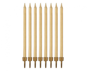 Świeczki złote z podstawkami 8 szt.