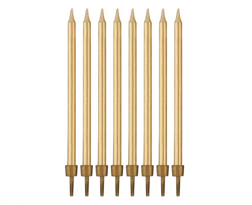 Świeczki urodzinowe złote 8 sztuk 10 cm z podstawkami - dekoracja tortu od Zabawne Wydry Tychy, Lędziny, Mysłowice